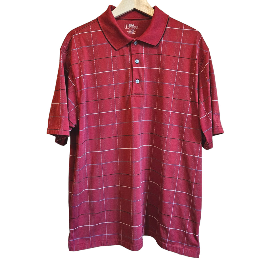 PGA Tour Polo Stripes Golf Casual Short Sleeve Shirt Red Men's Size XLarge